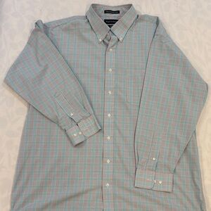 Paul Fredrick Teal and Gray Plaid Shirt